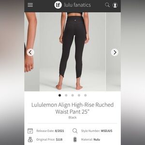 Lululemon Align High-Rise Ruched Waist Pant 25 - Size 10